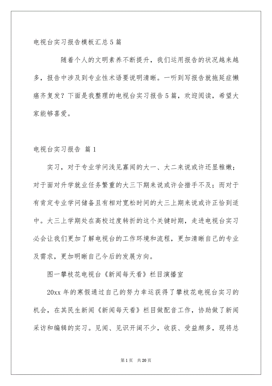 电视台实习报告模板汇总5篇_第1页