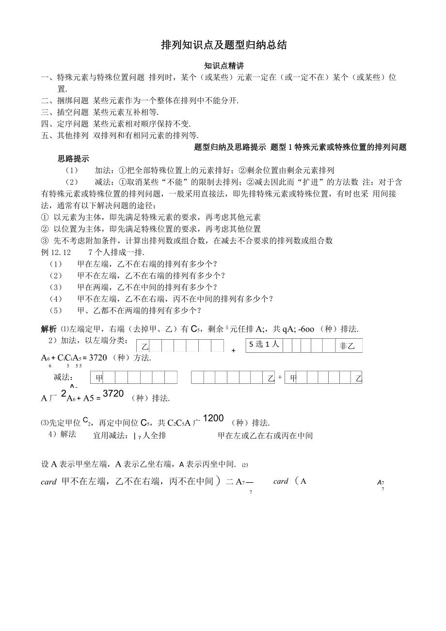 排列知识点及题型归纳总结_第1页