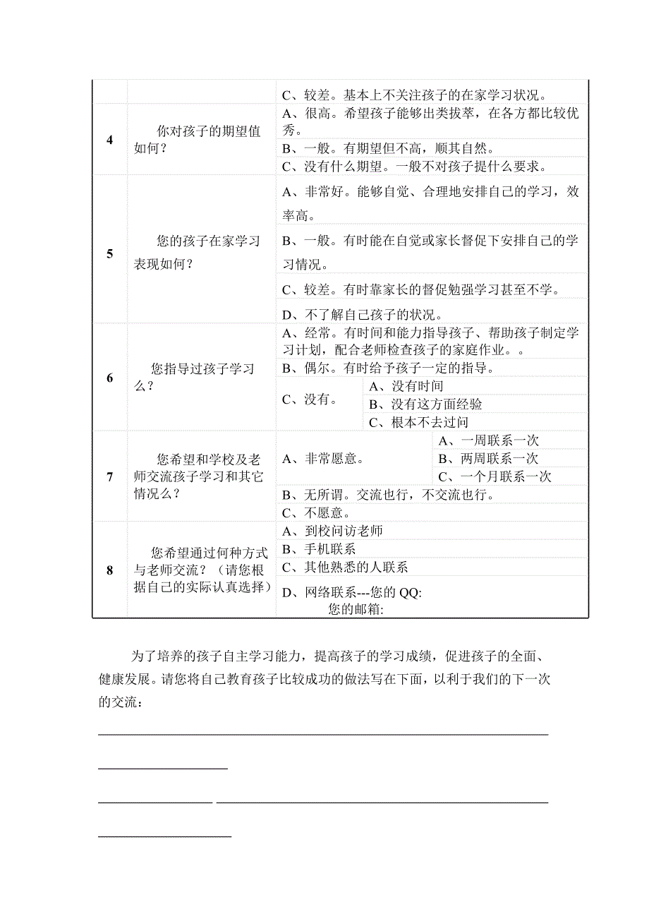 家校联系问卷调查表 (2)_第2页