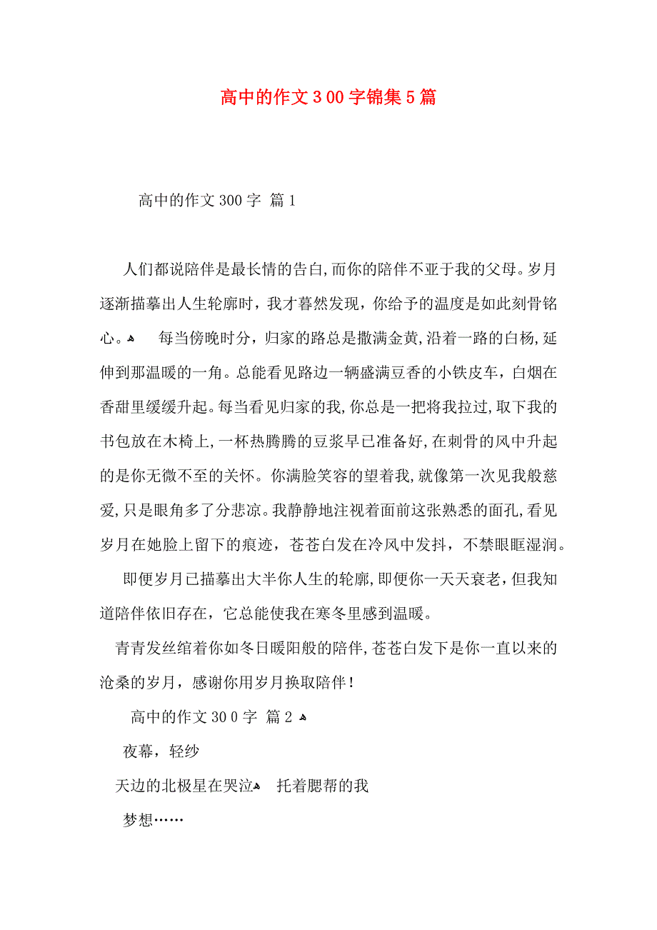 高中的作文300字锦集5篇_第1页