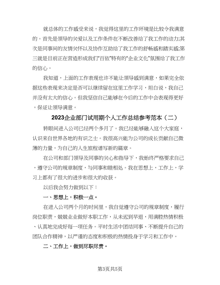 2023企业部门试用期个人工作总结参考范本（二篇）.doc_第3页