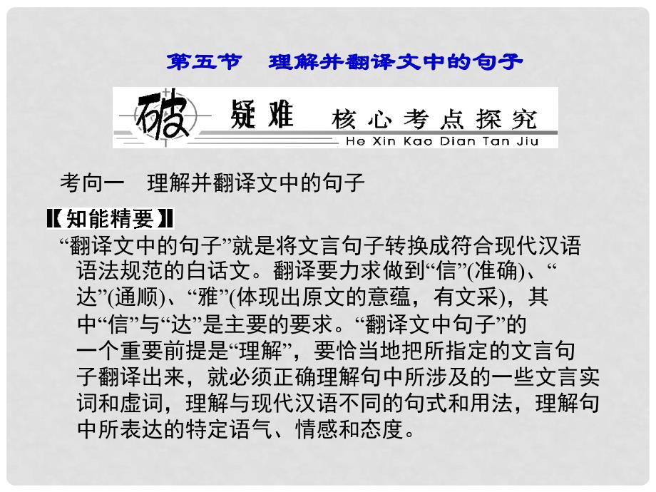 高考语文总复习 专题十 第五节 理解并翻译文中的句子课件 新人教版_第1页