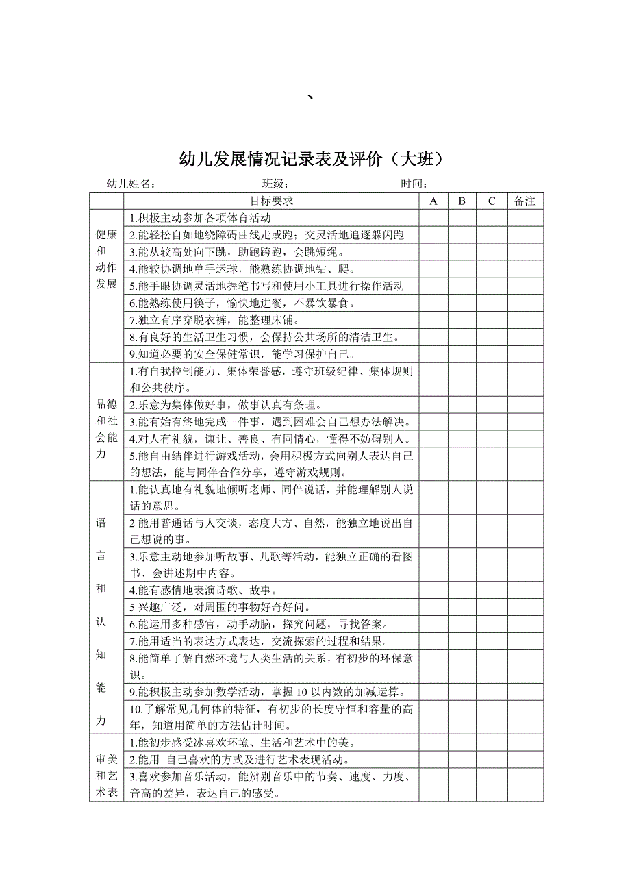 幼儿发展情况记录表及评价_第1页