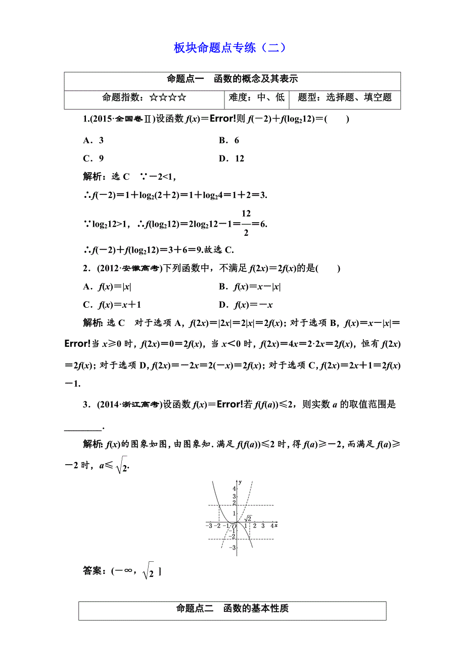 高三数学文高考总复习：板块命题点专练二 Word版含解析_第1页