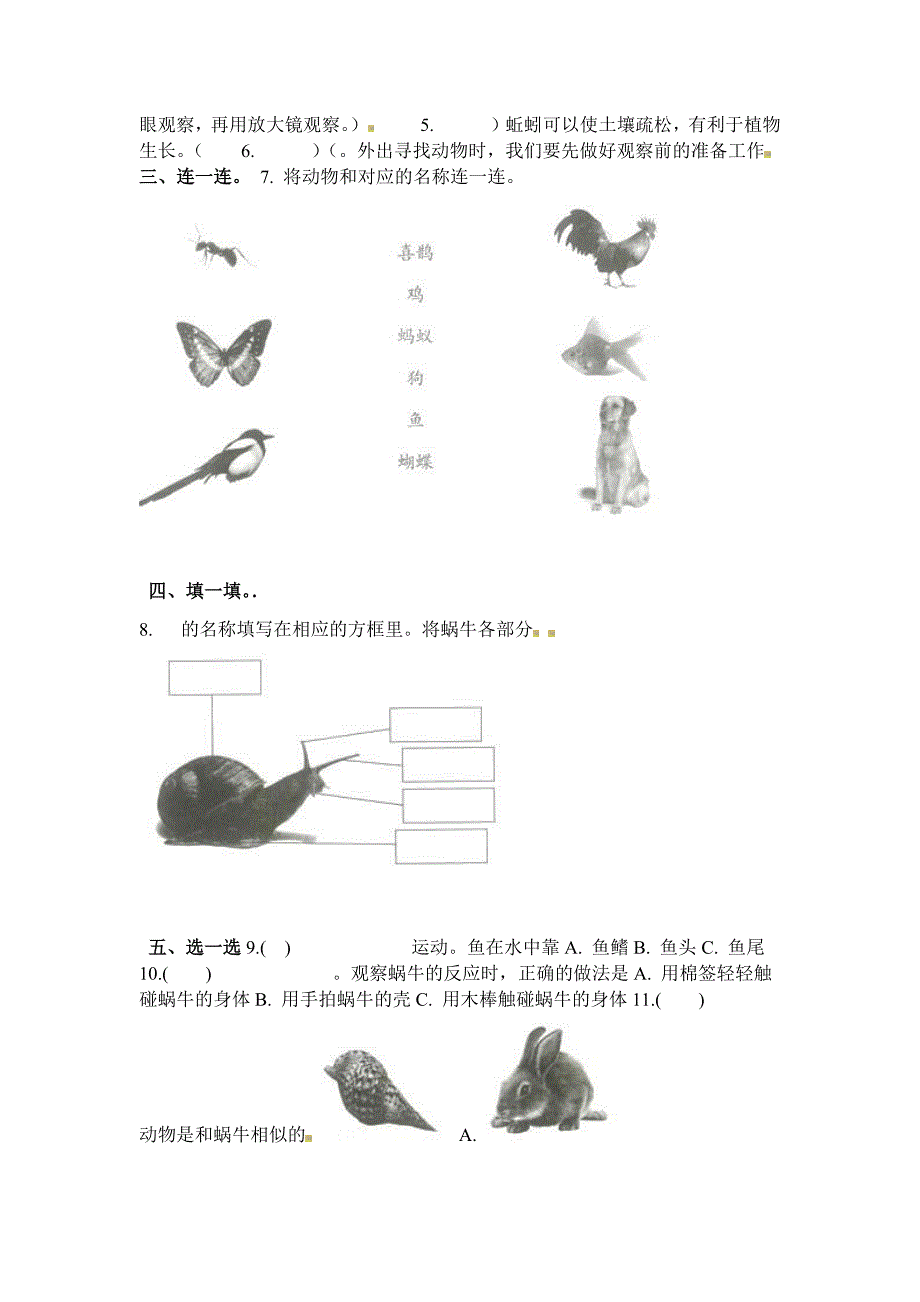 一年级下册科学单元测试第二单元∣教科版_第2页