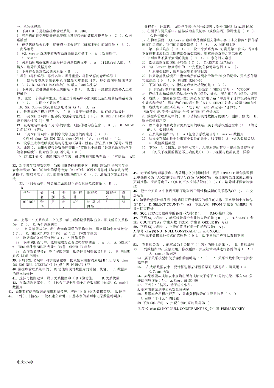 2018年电大数据库应用技术考试复习小抄_第1页