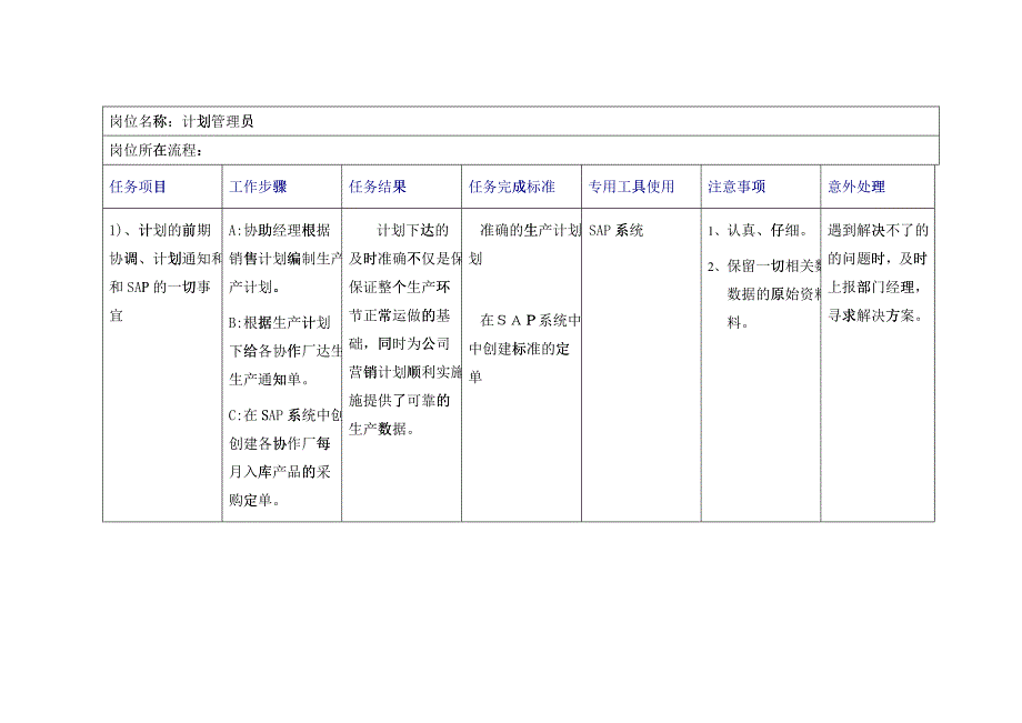 计划管理员岗位说明书_第1页