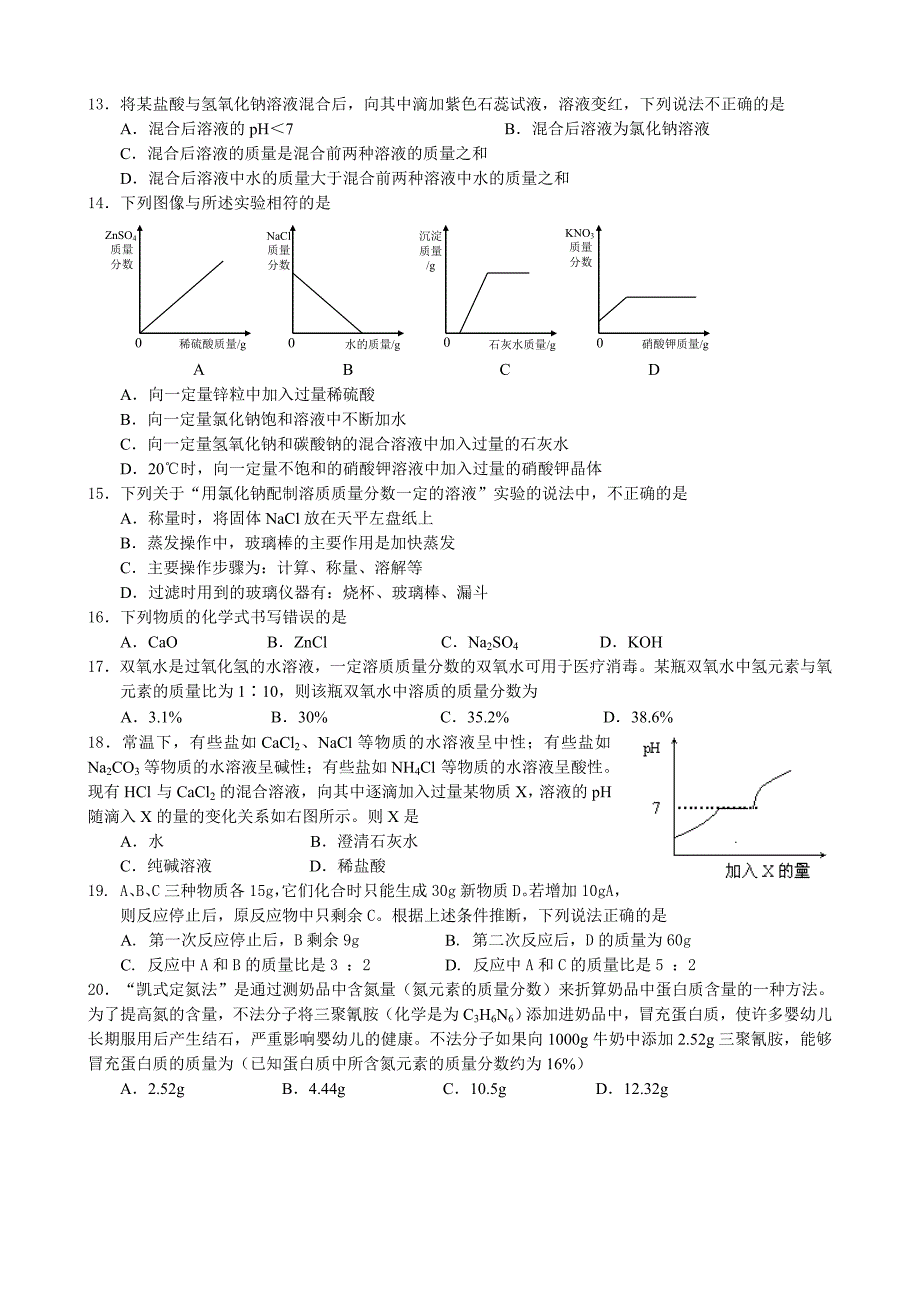 近年江苏中考化学模拟试题参考word_第2页