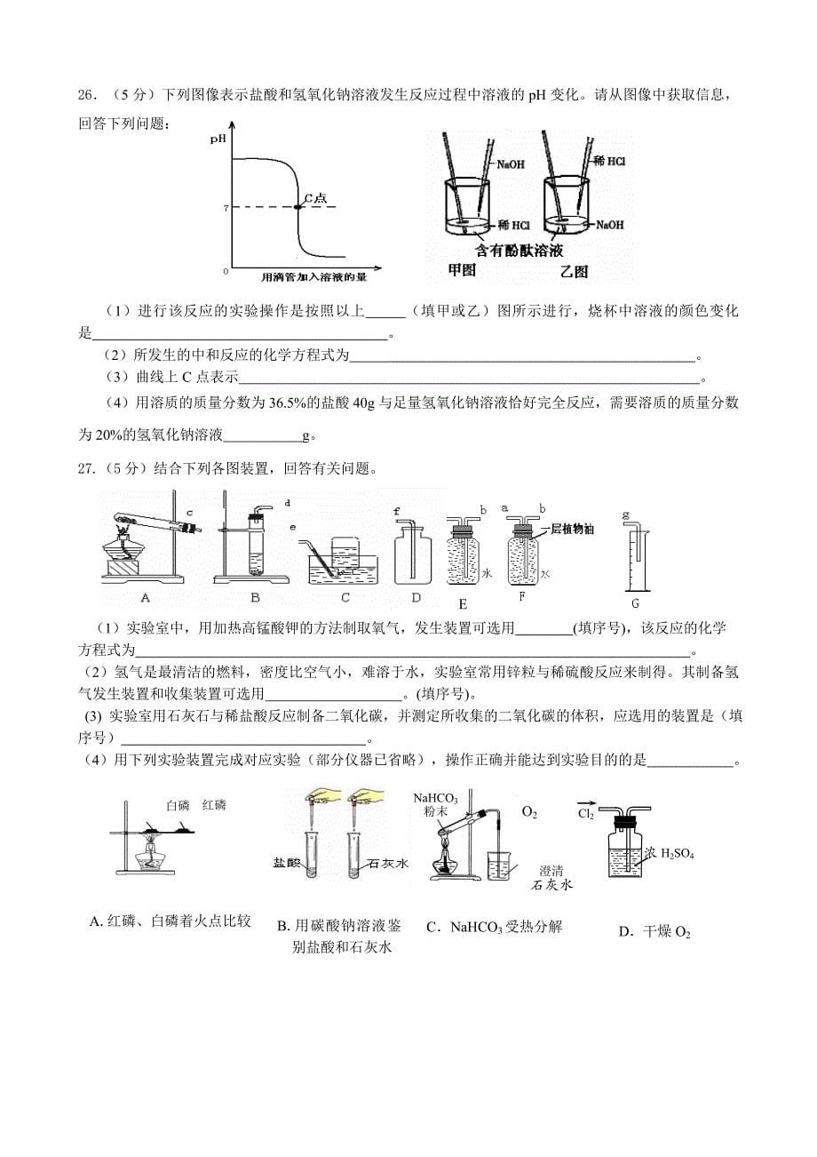 近年江苏中考化学模拟试题参考word_第5页