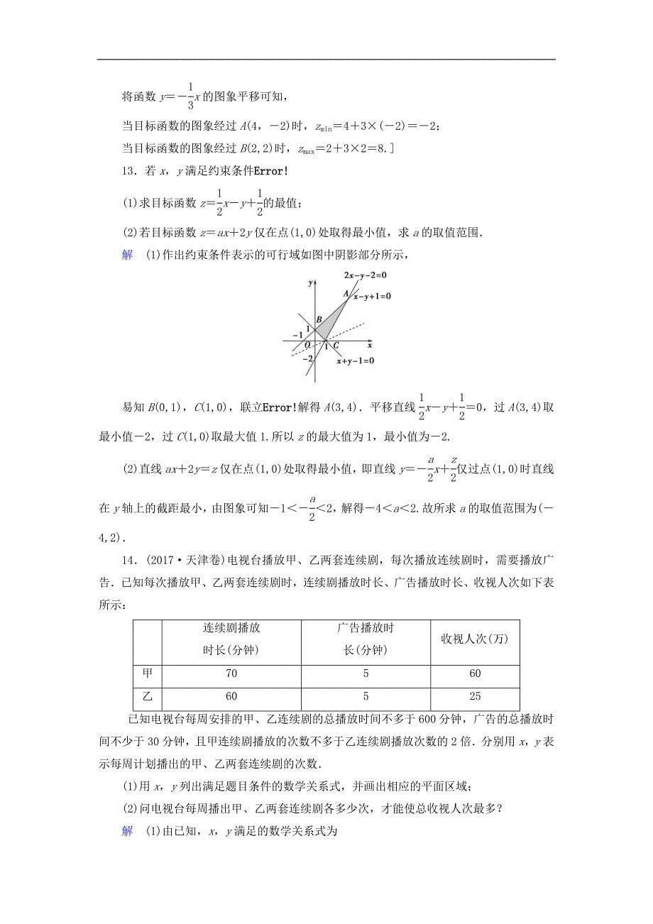 高考数学大一轮复习第六章不等式推理与证明课下层级训练32二元一次不等式(组)与简单的线性规划问题含解析文新人教A版_第5页