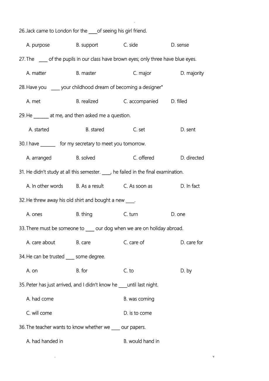 大一英语期末期末考试题内含答案_第3页