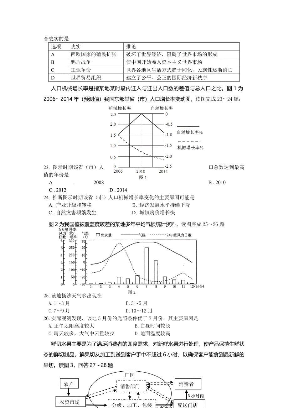 安徽省淮南二中2014届高三下学期第三次模拟考试文综试卷Word版含答案.doc_第5页