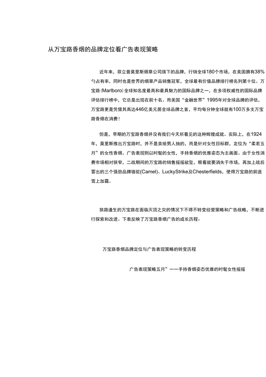 从万宝路香烟的品牌定位看广告表现策略_第1页