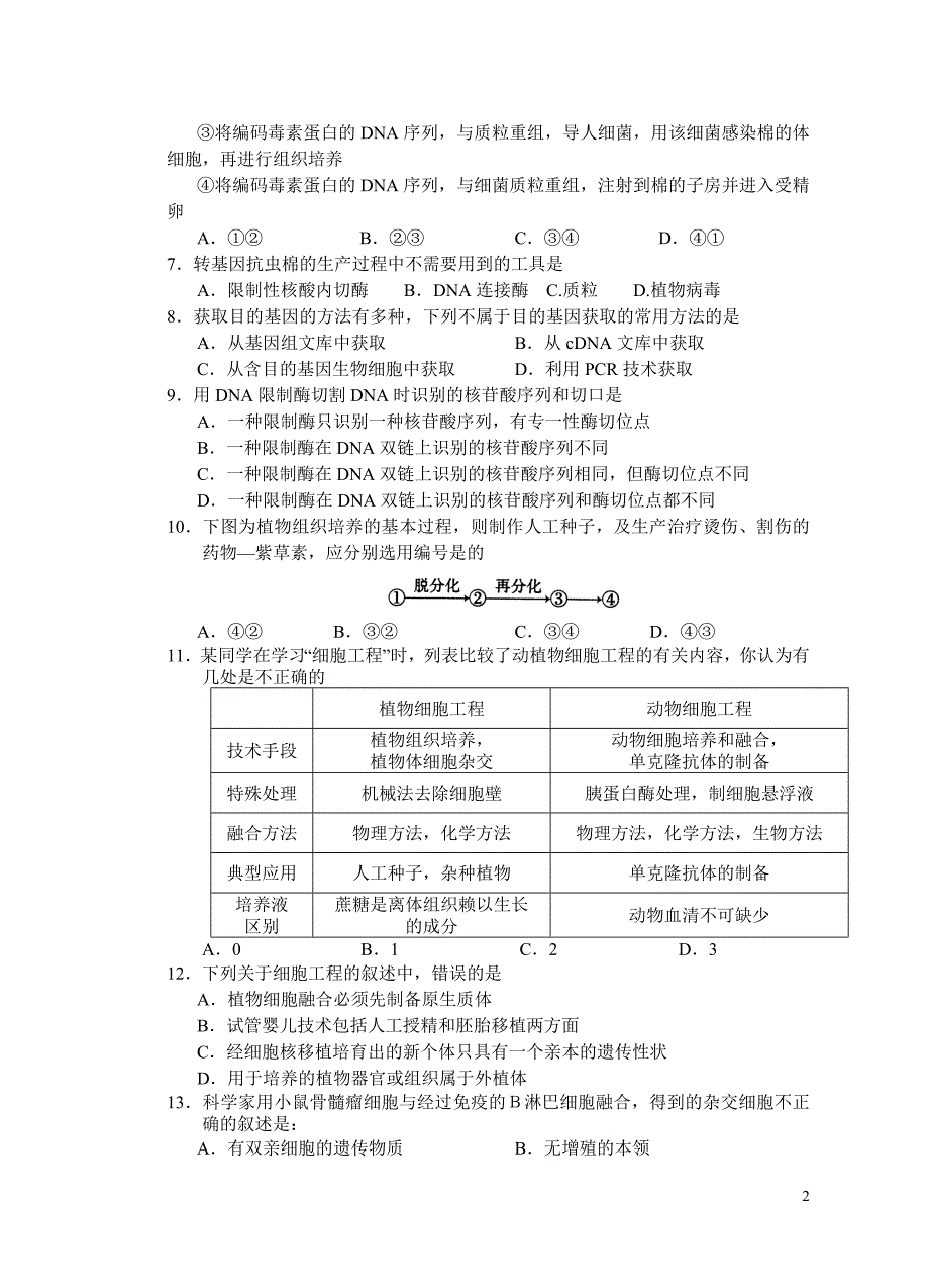 苏教版江苏省兴化市安丰高级中学07-08学年第二学期高二期中试卷生物.doc_第2页