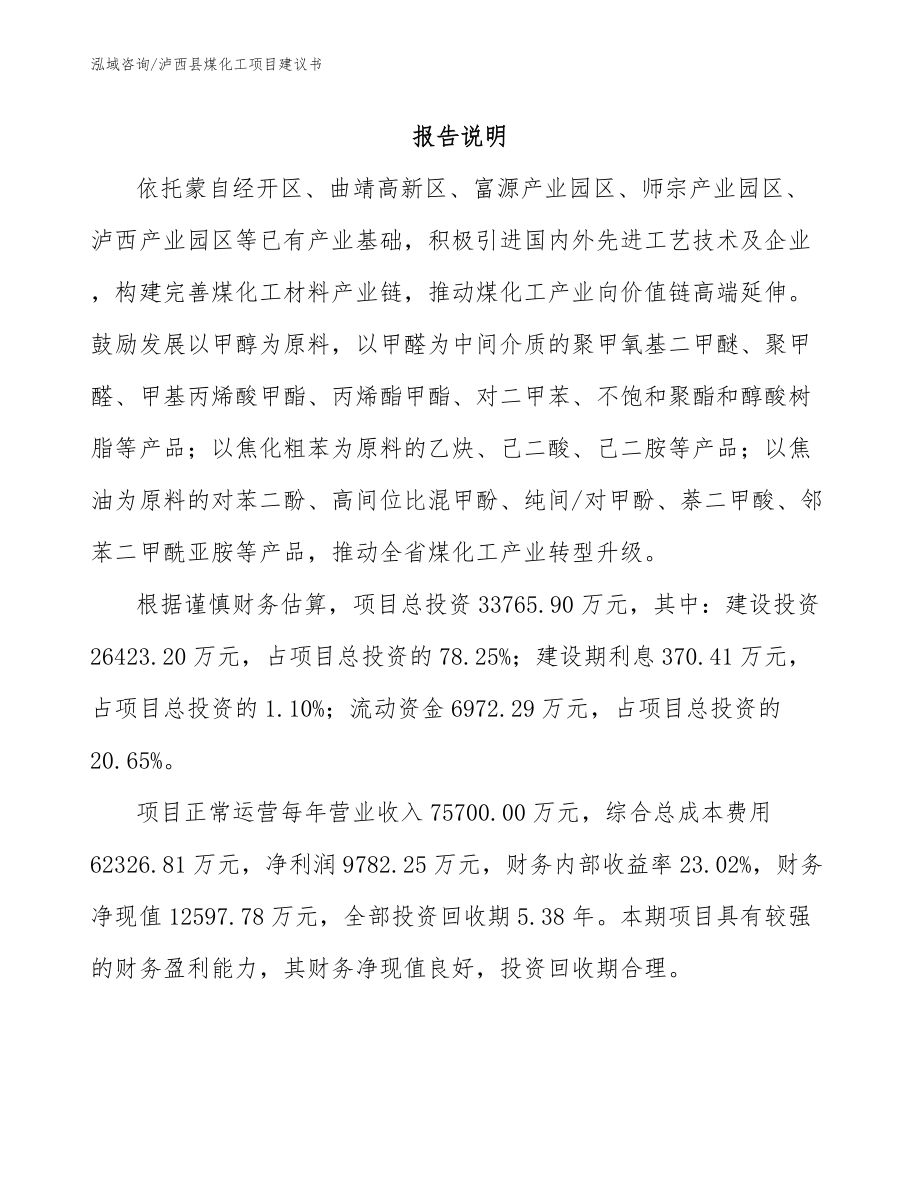 泸西县煤化工项目建议书_模板参考_第2页