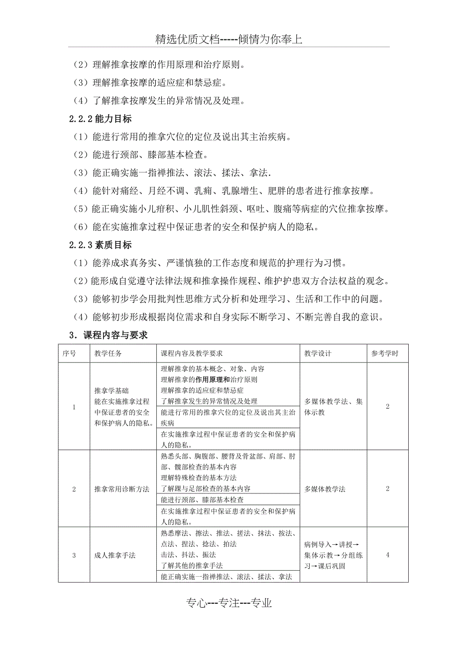 《推拿按摩技术》课程标准(2019-护理专业高职高专)(共4页)_第2页