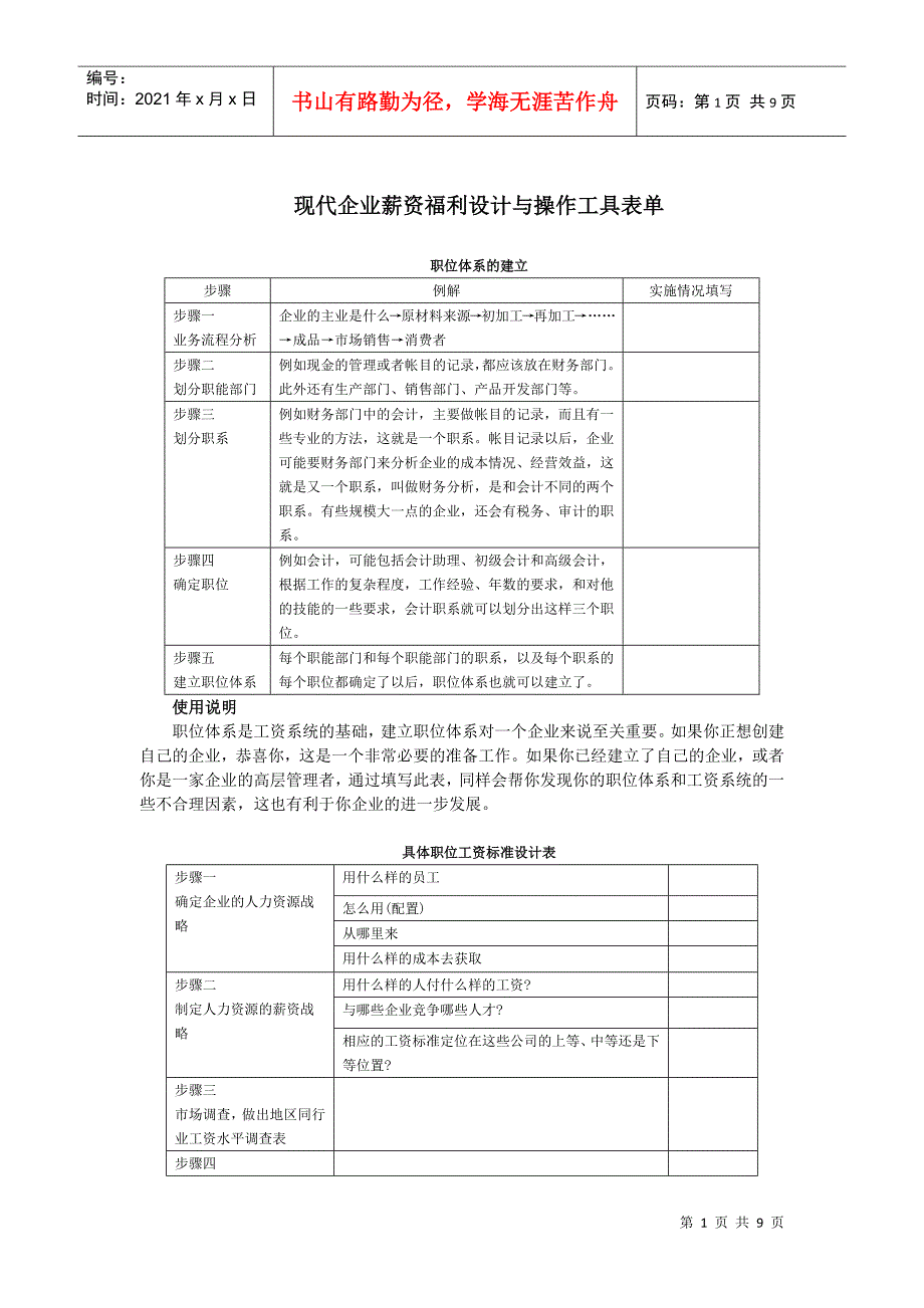 企业员工薪资福利设计及系列表单_第1页