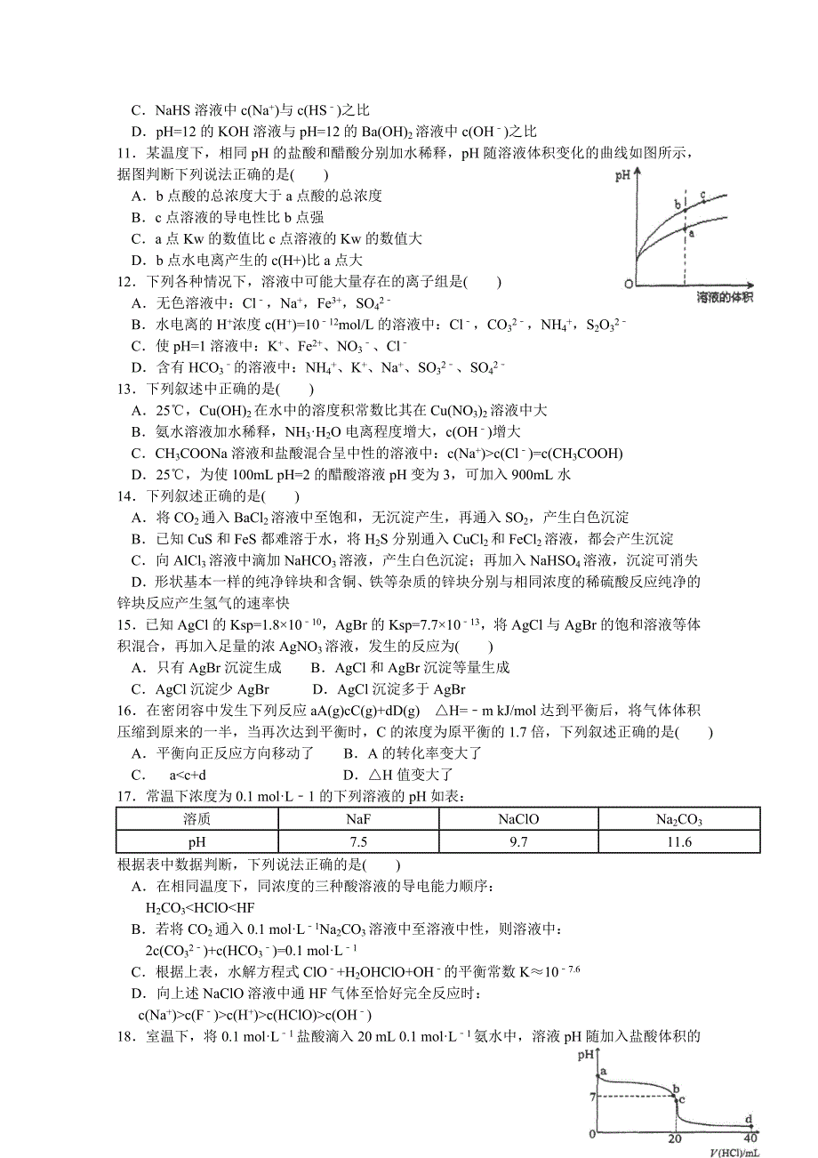 2022年高二上学期期中测试化学试题 含答案_第2页