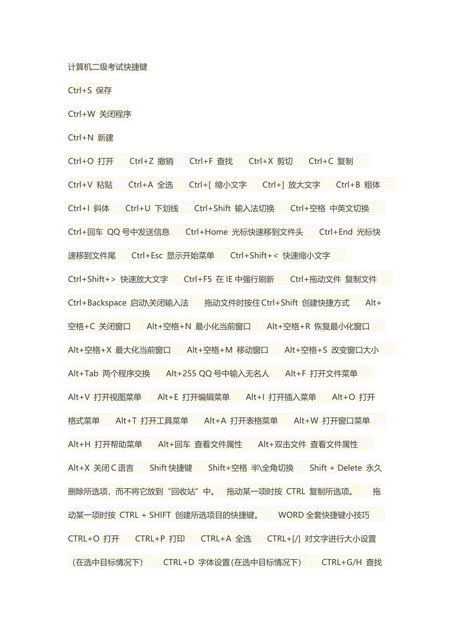 2023年计算机二级考试快捷键_第1页