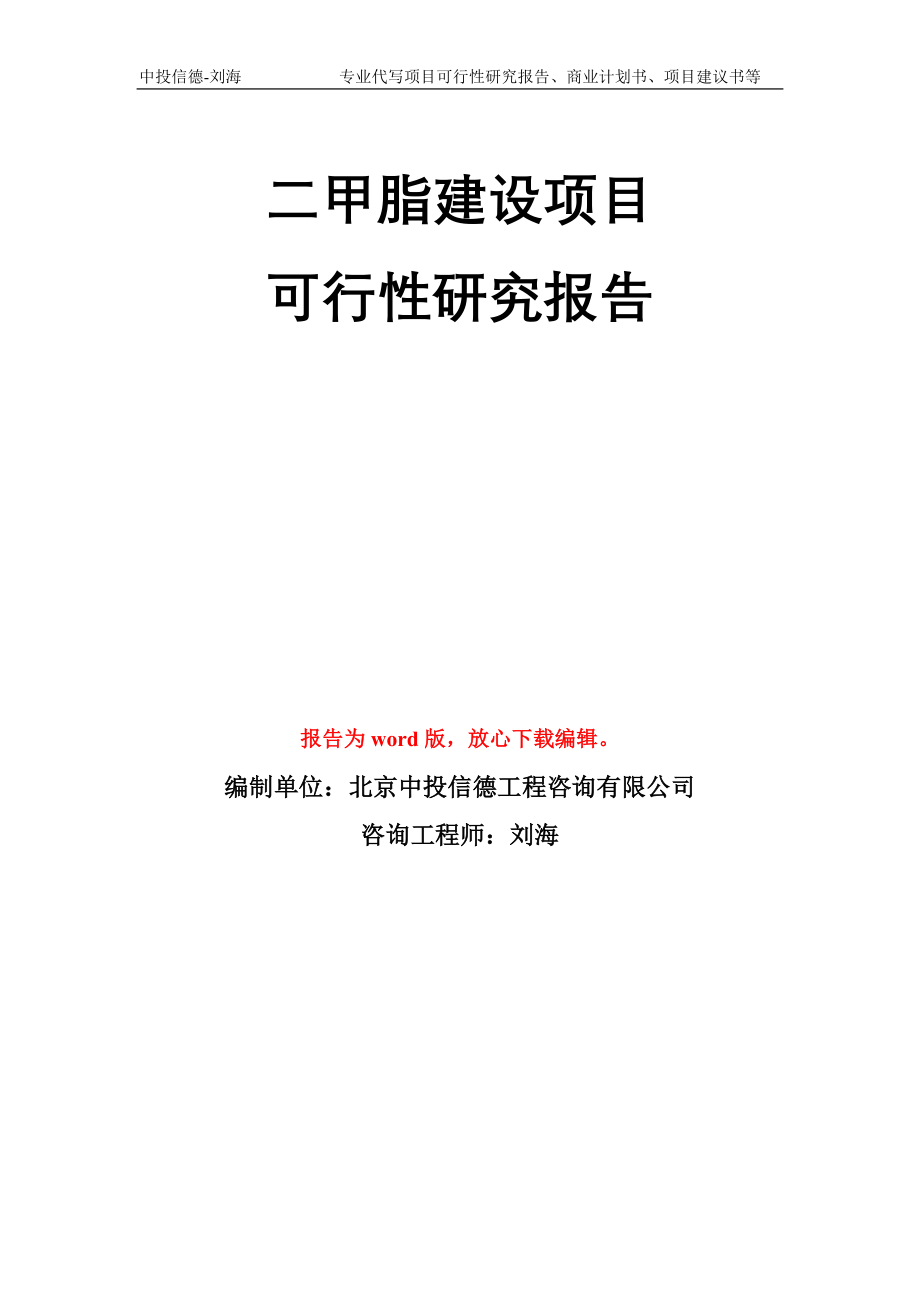 二甲脂建设项目可行性研究报告模板立项备案_第1页