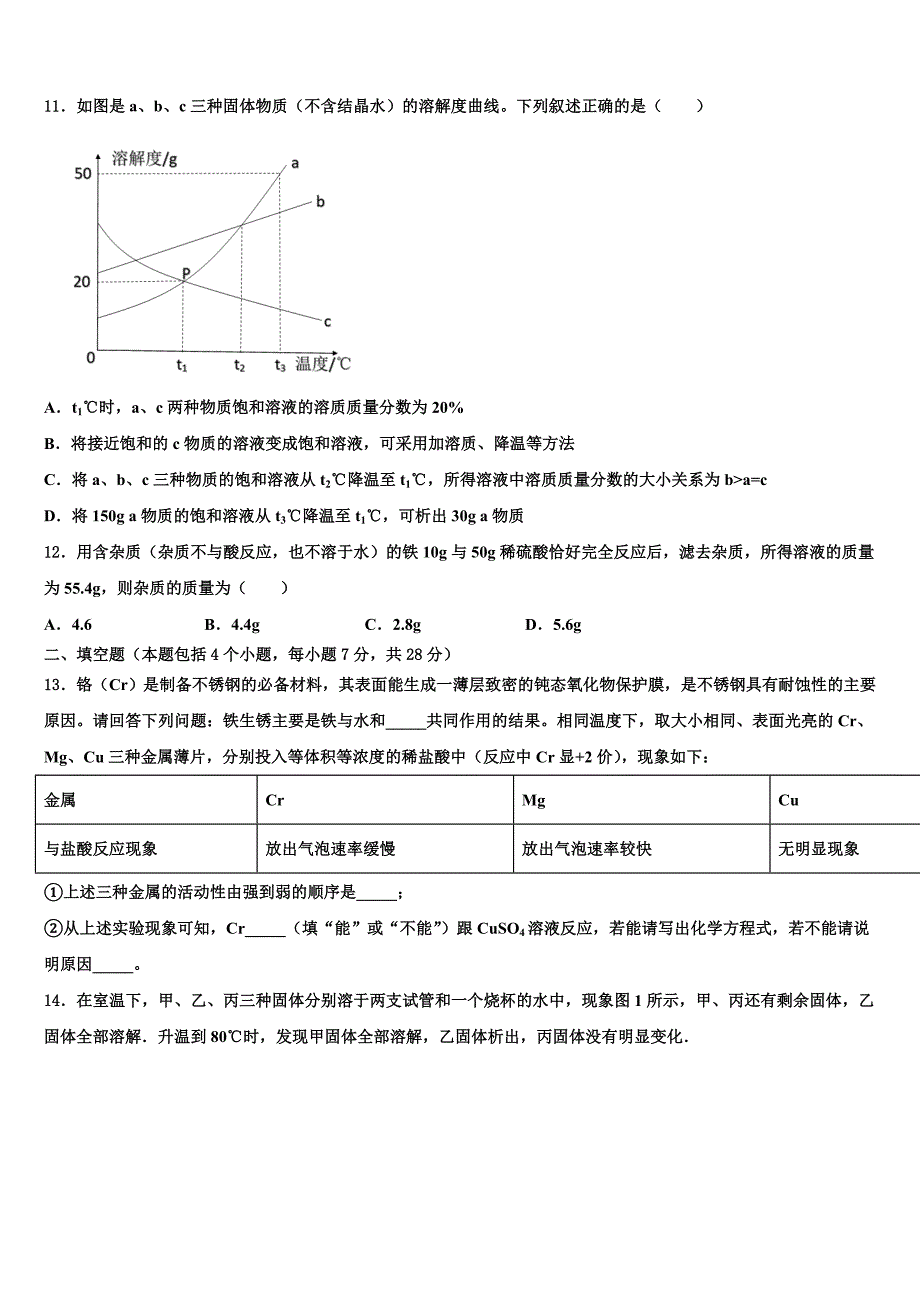 2023年湖北省武汉市黄陂区部分校中考化学对点突破模拟测试卷（含答案解析）.doc_第3页