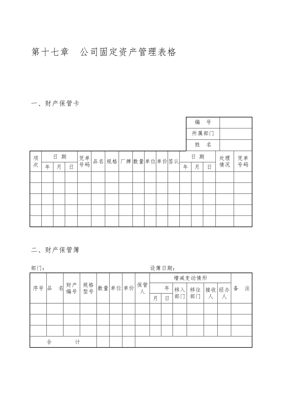 第十七章公司固定资产管理表格_第1页