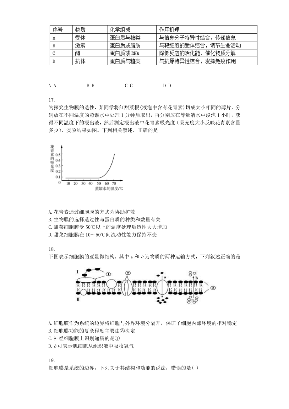 高三生物一轮专项复习 细胞膜的结构与功能综合检测_第4页