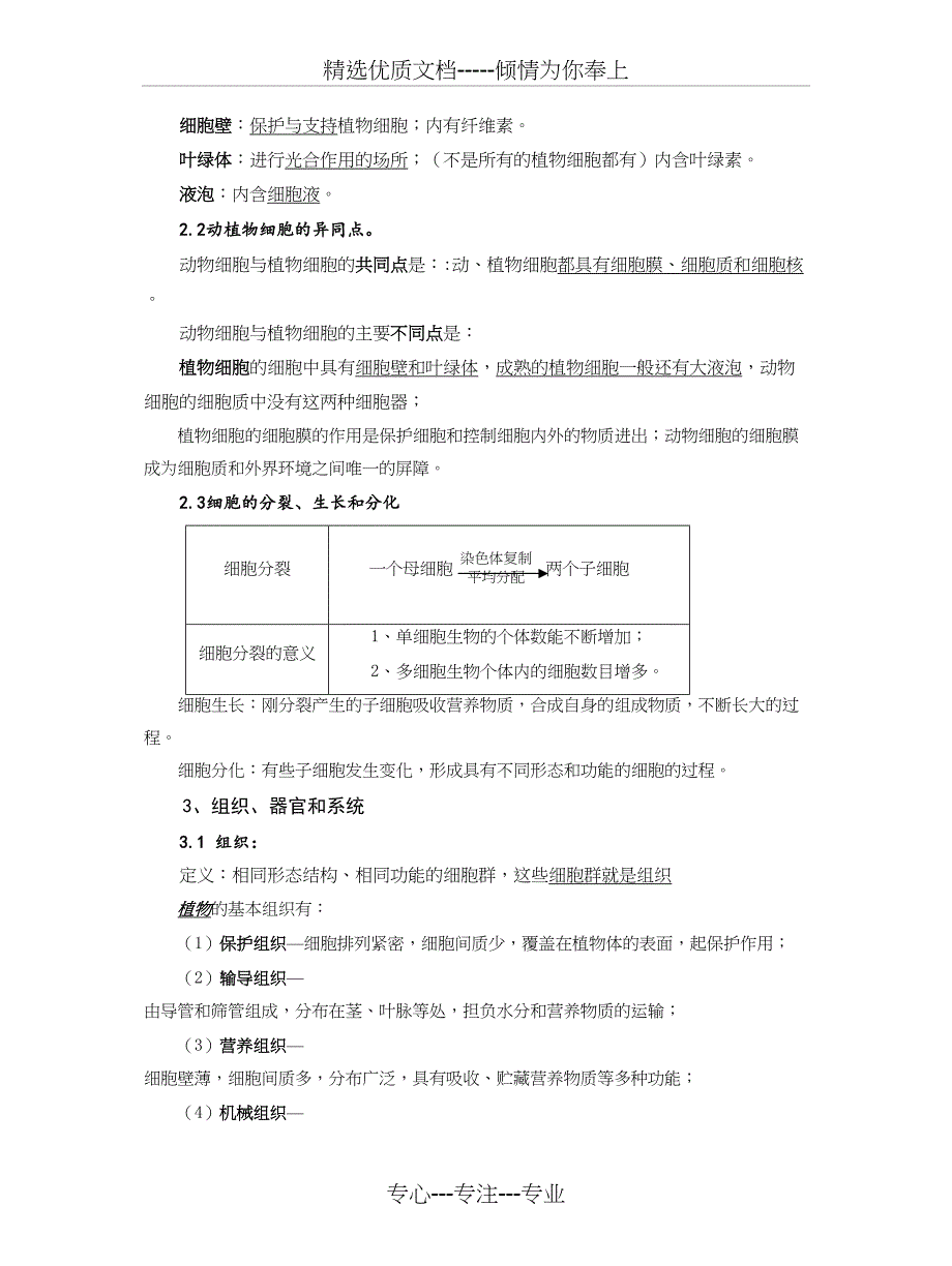 华师大版科学七年级上册第四章《生物体的结构层次》单元知识总结_第2页