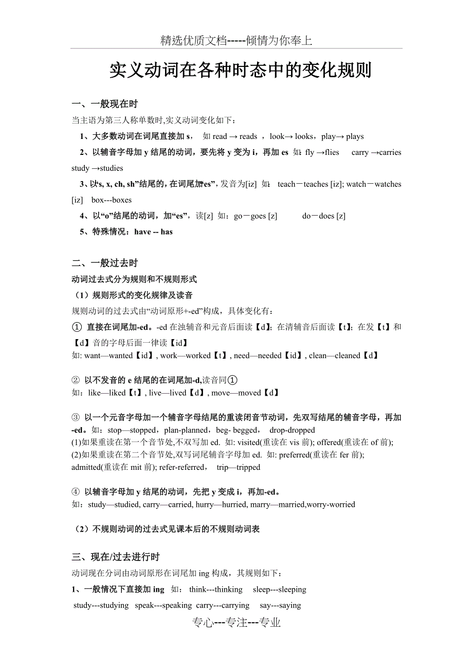 初中英语动词在各种时态中的变化规则_第1页