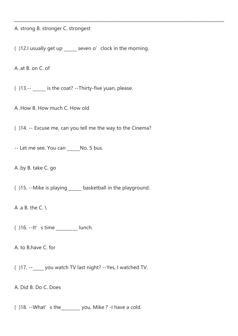 最新小升初英语试题及参考答案(人教版)(DOC 9页)_第3页