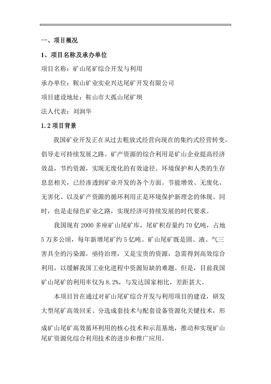 矿山尾矿综合开发与利用项目可行性研究报告(DOC 49页)_第1页