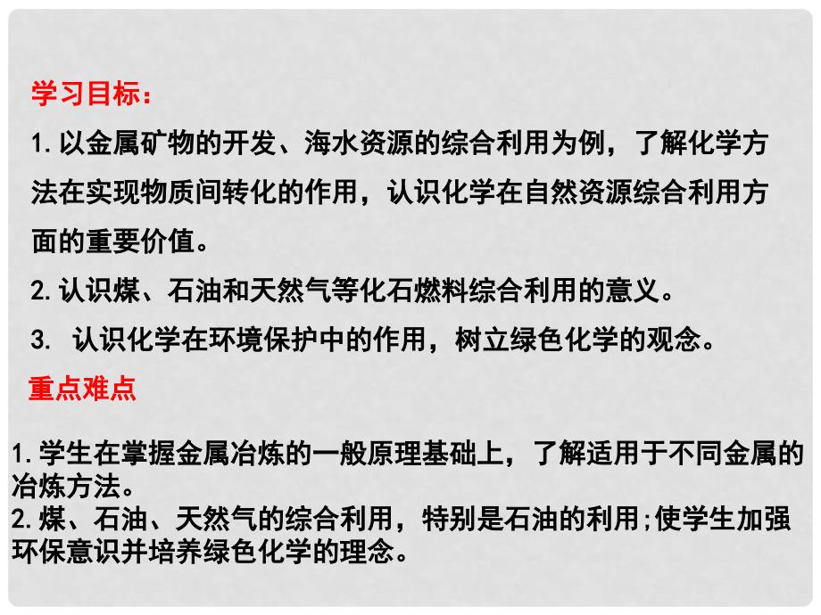 高中化学 第四章 化学与自然资源的开发利用复习课课件 新人教版必修2_第1页