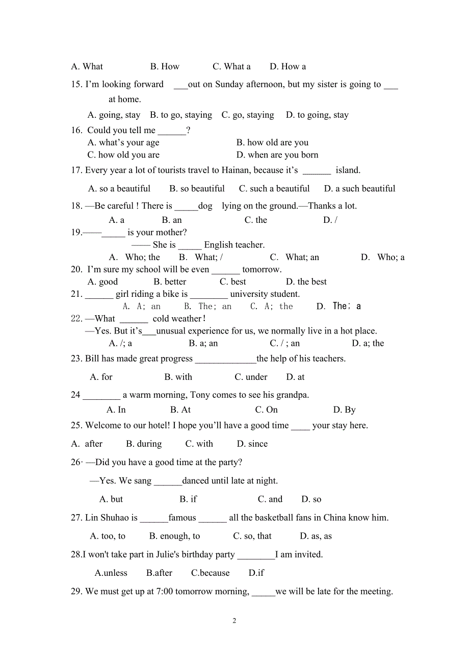 那坡县民族初级中学2013年初二年级英语知识能力竞赛试题.doc_第2页