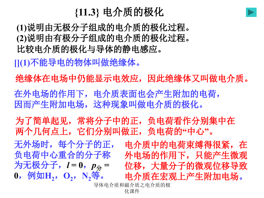 导体电介质和磁介质之电介质的极化课件_第1页