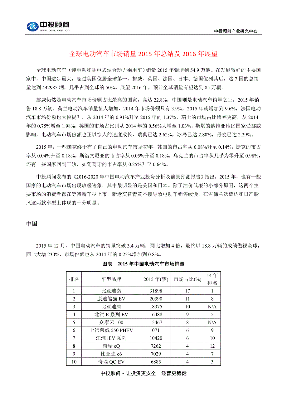 全球电动汽车市场销量总结及展望_第1页