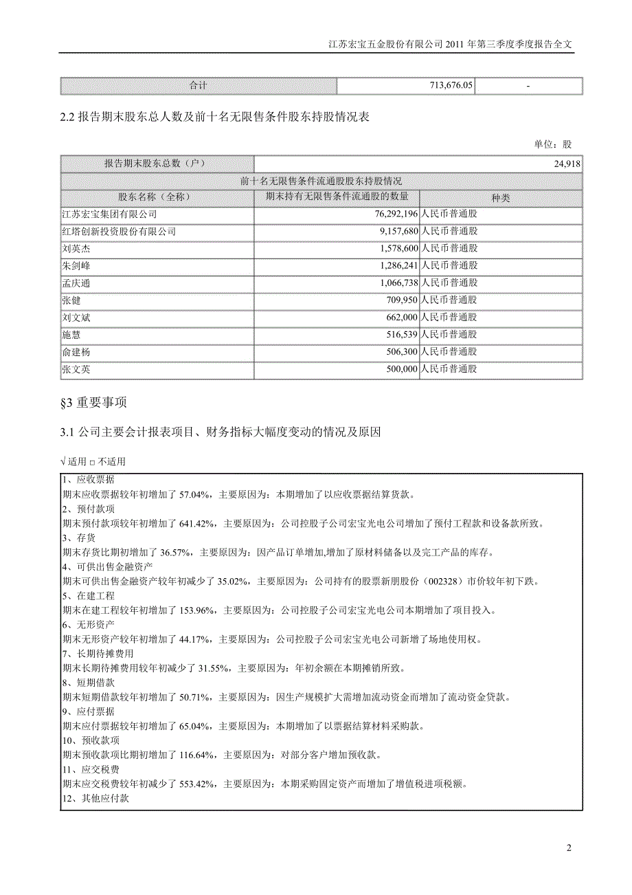 江苏宏宝：第三季度报告全文_第2页