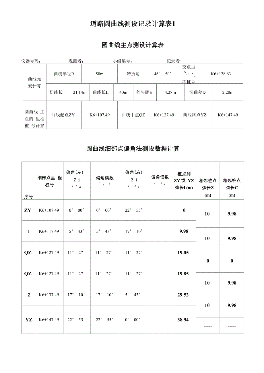 道路圆曲线放样记录表_第1页