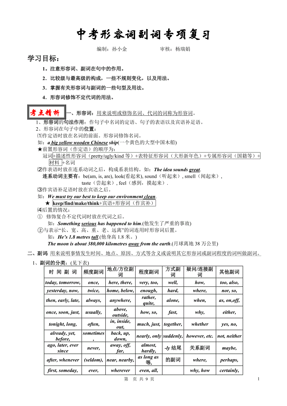 中考形容词副词专项复习_第1页