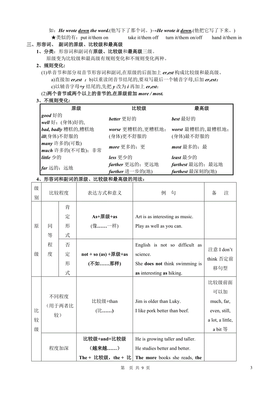 中考形容词副词专项复习_第3页