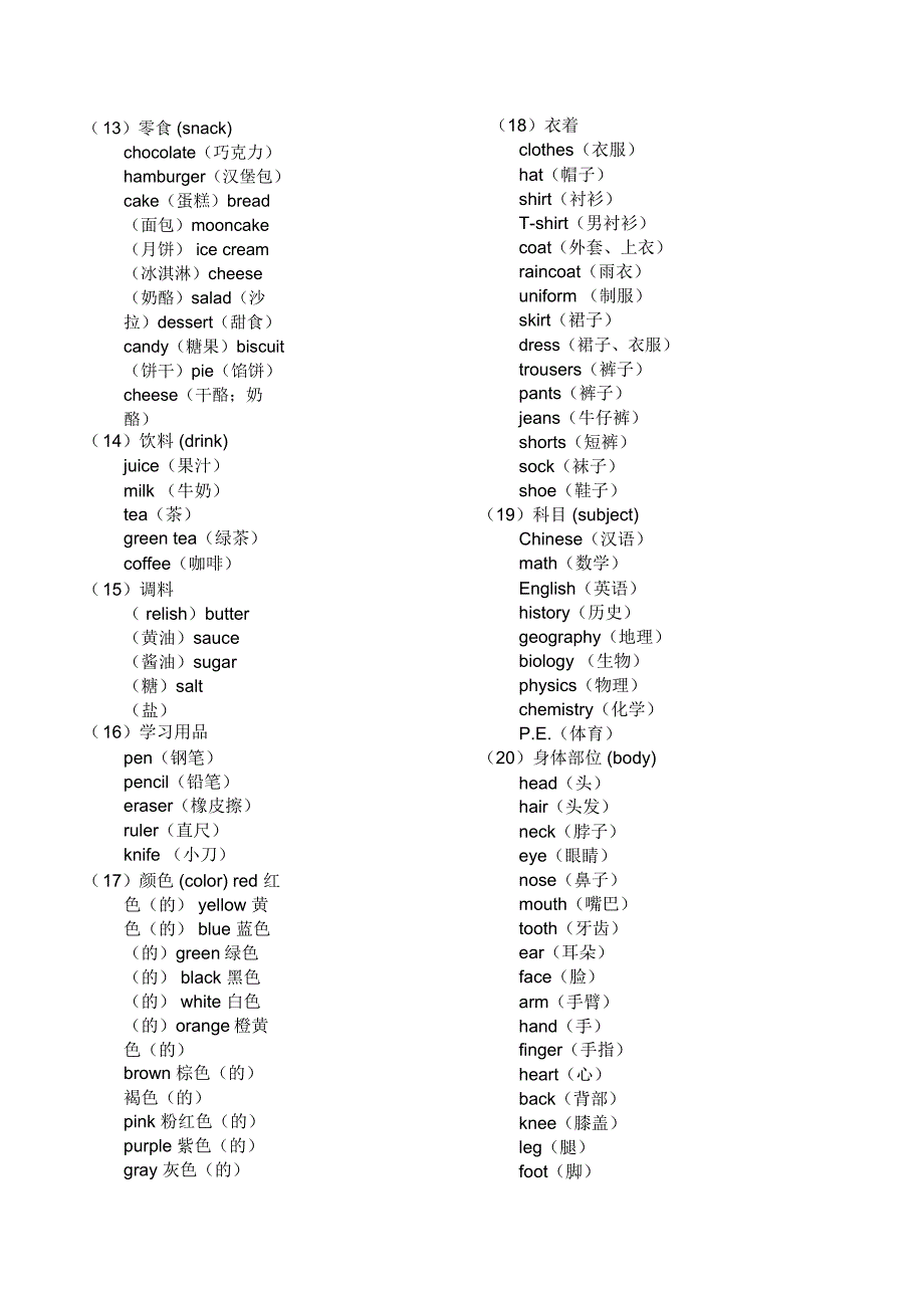 初中英语单词分类大全(打印版)_第2页