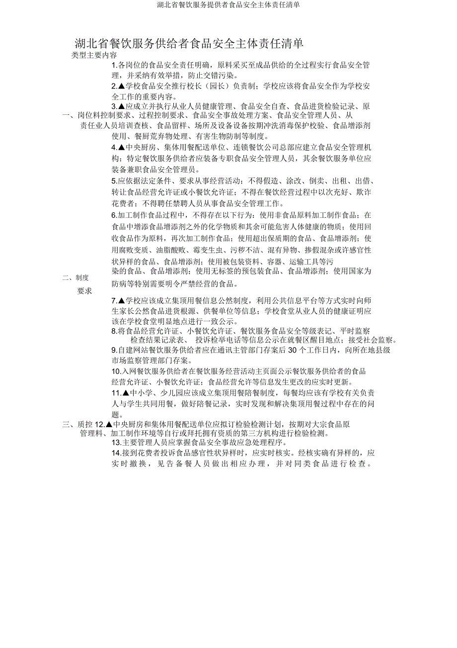 湖北省餐饮服务提供者食品安全主体责任清单.docx_第1页