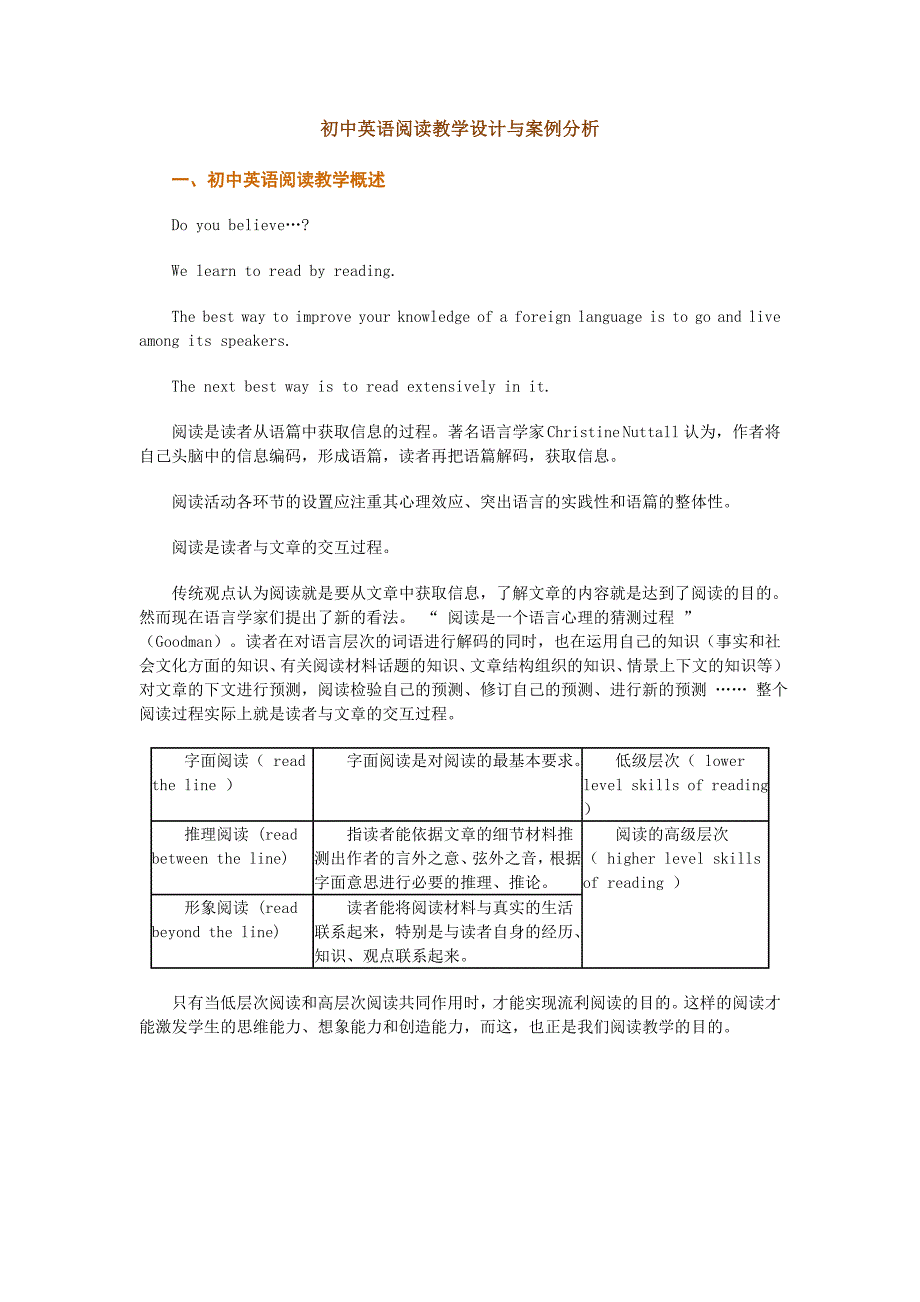 初中英语阅读教学设计与案例分析__继续教育张银发_第1页