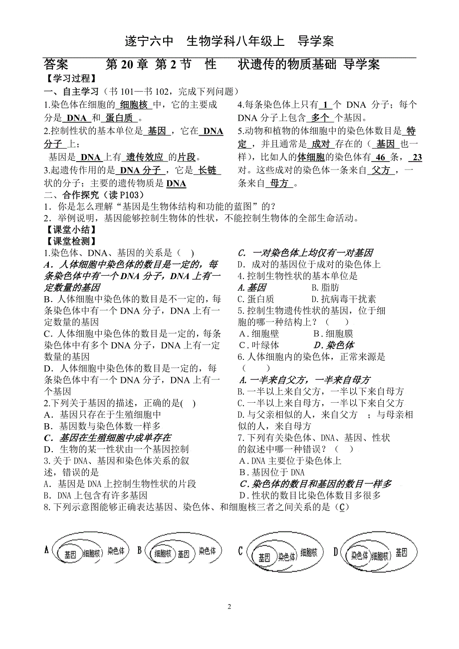 第2节_性状遗传的物质基础生物__导学案+答案_第2页