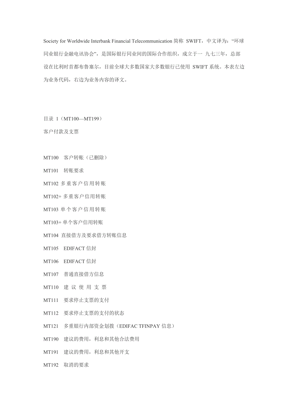 SWIFTMT业务代码大全(最新整理)_第1页