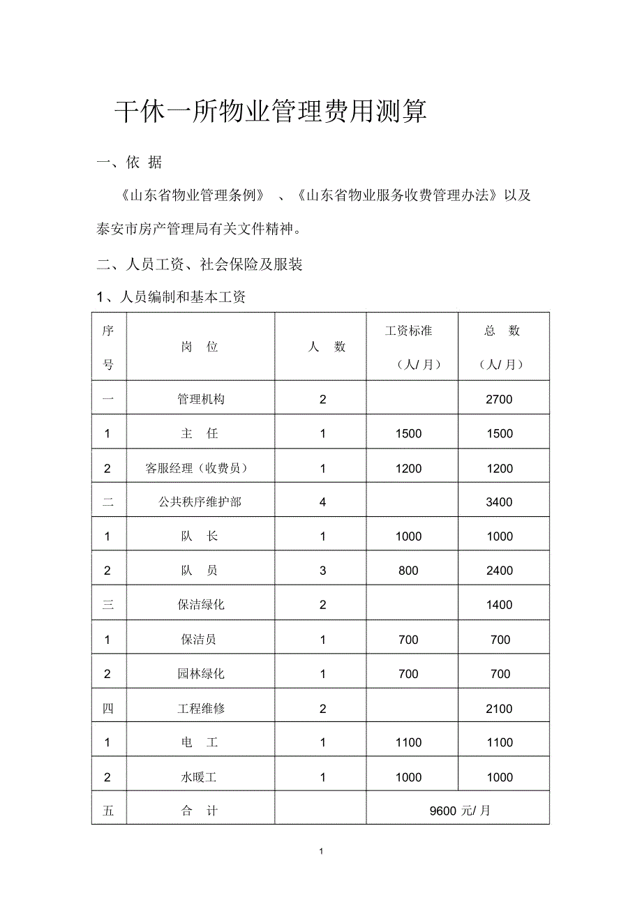 干休所物业管理费用测算_第1页