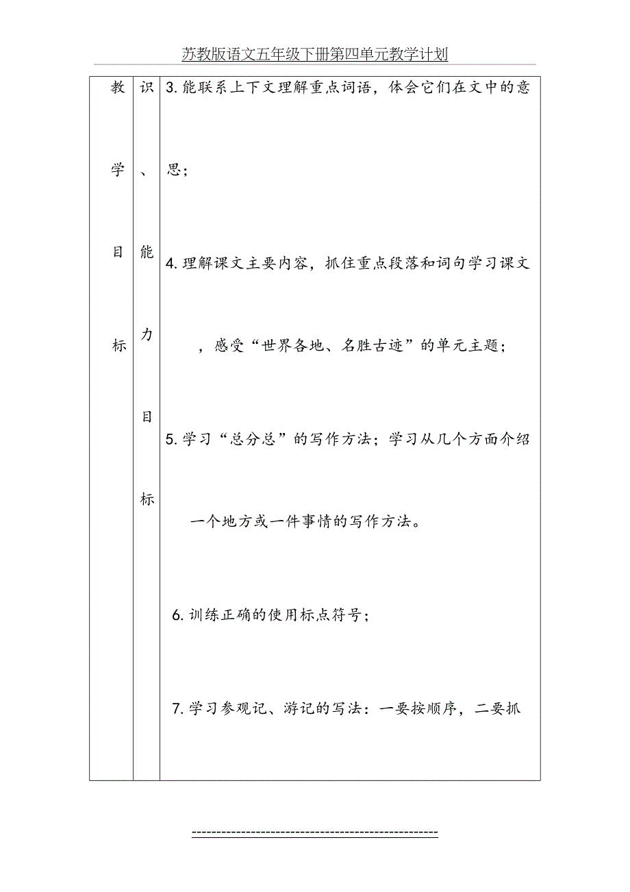 苏教版语文五年级下册第四单元教学计划_第3页