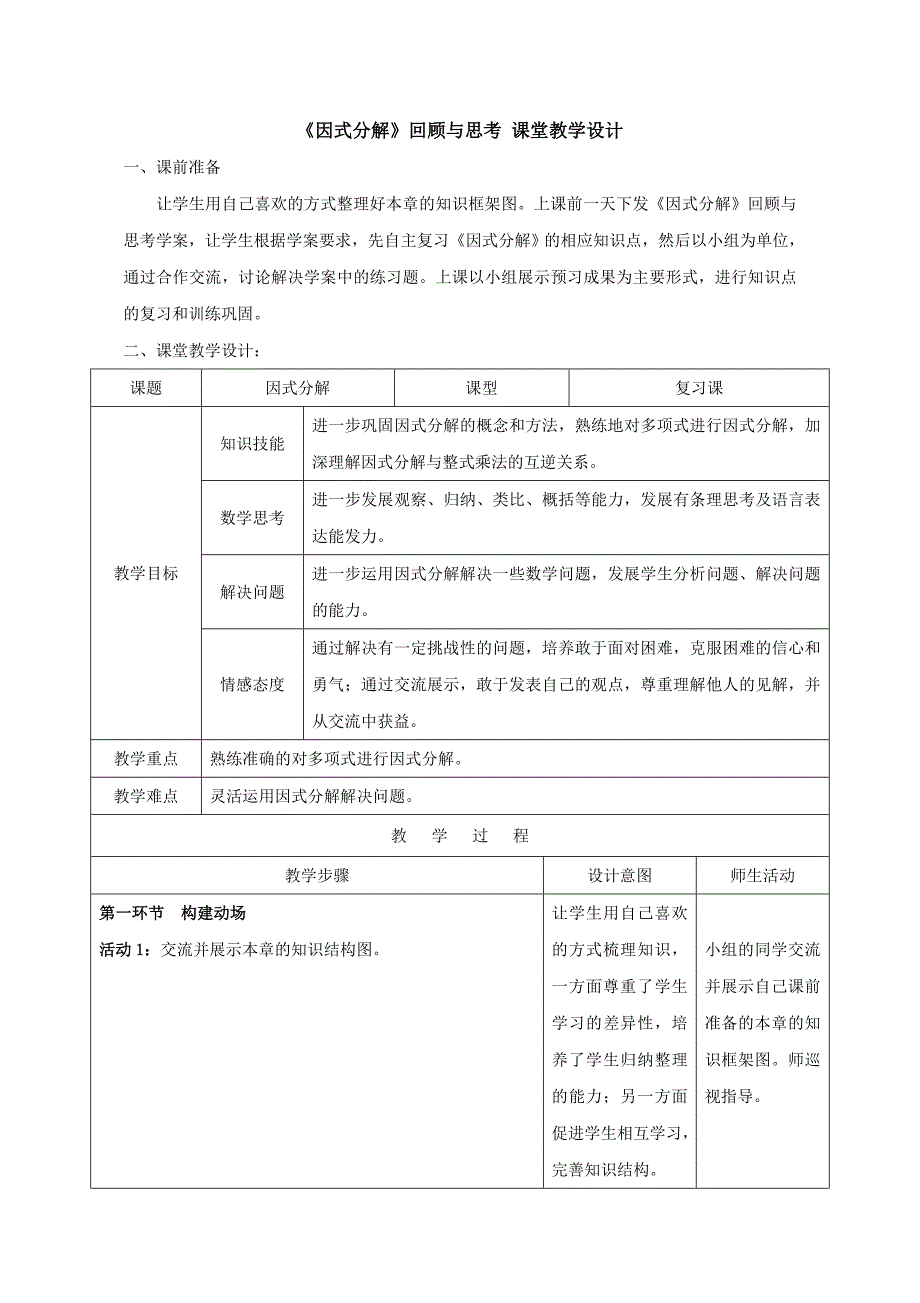 《因式分解》回顾与思考 课堂教学设计[2]_第1页
