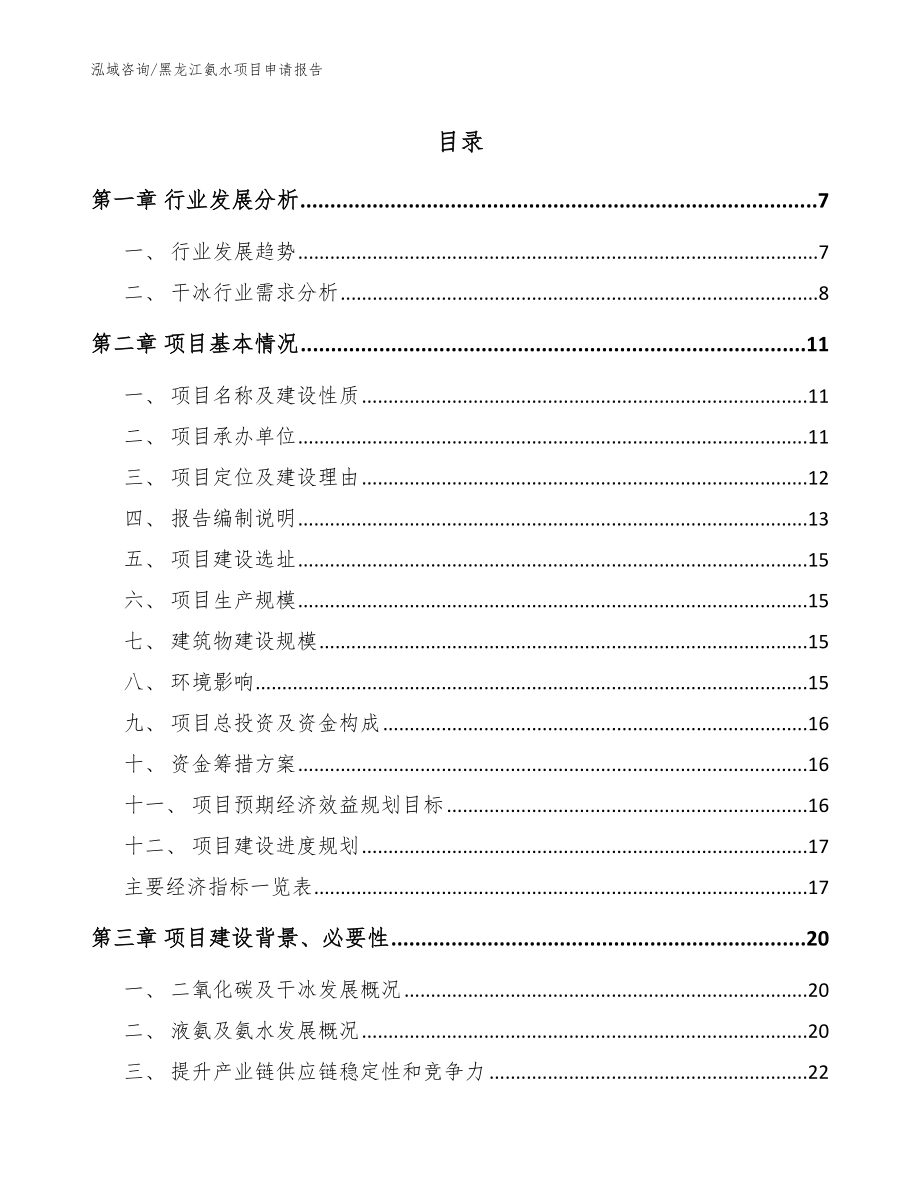 黑龙江氨水项目申请报告_范文_第1页