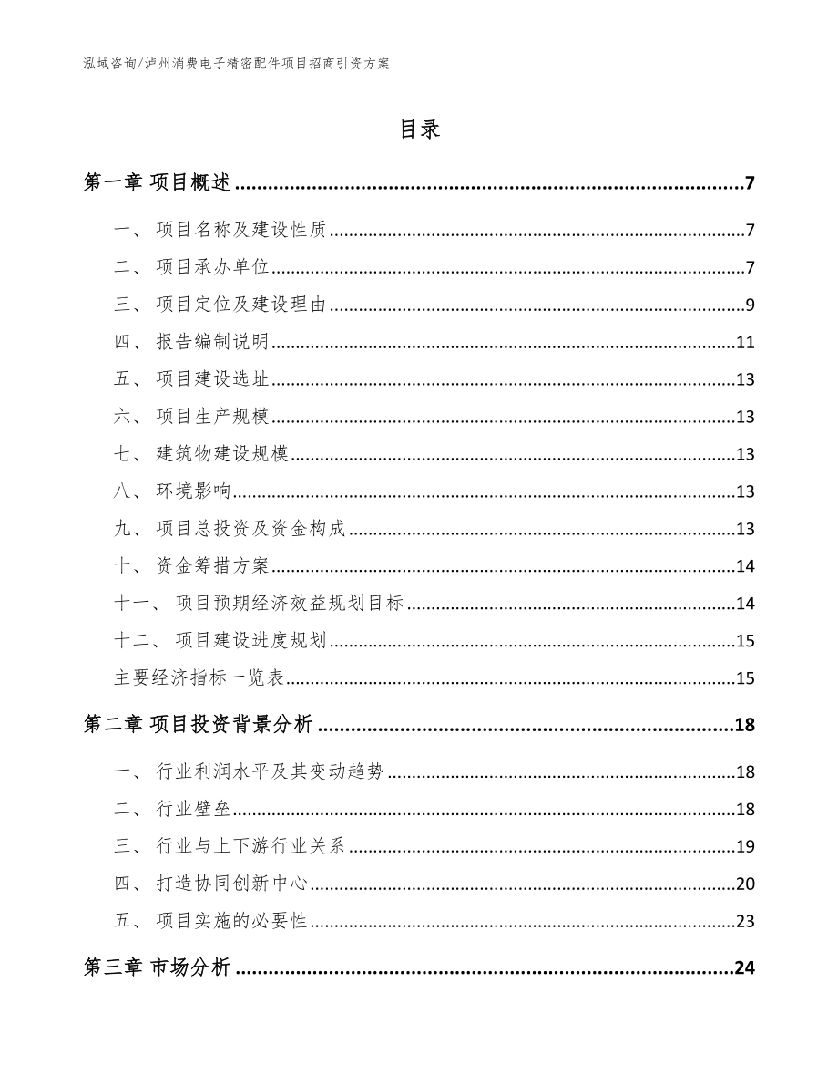 泸州消费电子精密配件项目招商引资方案模板范文_第1页