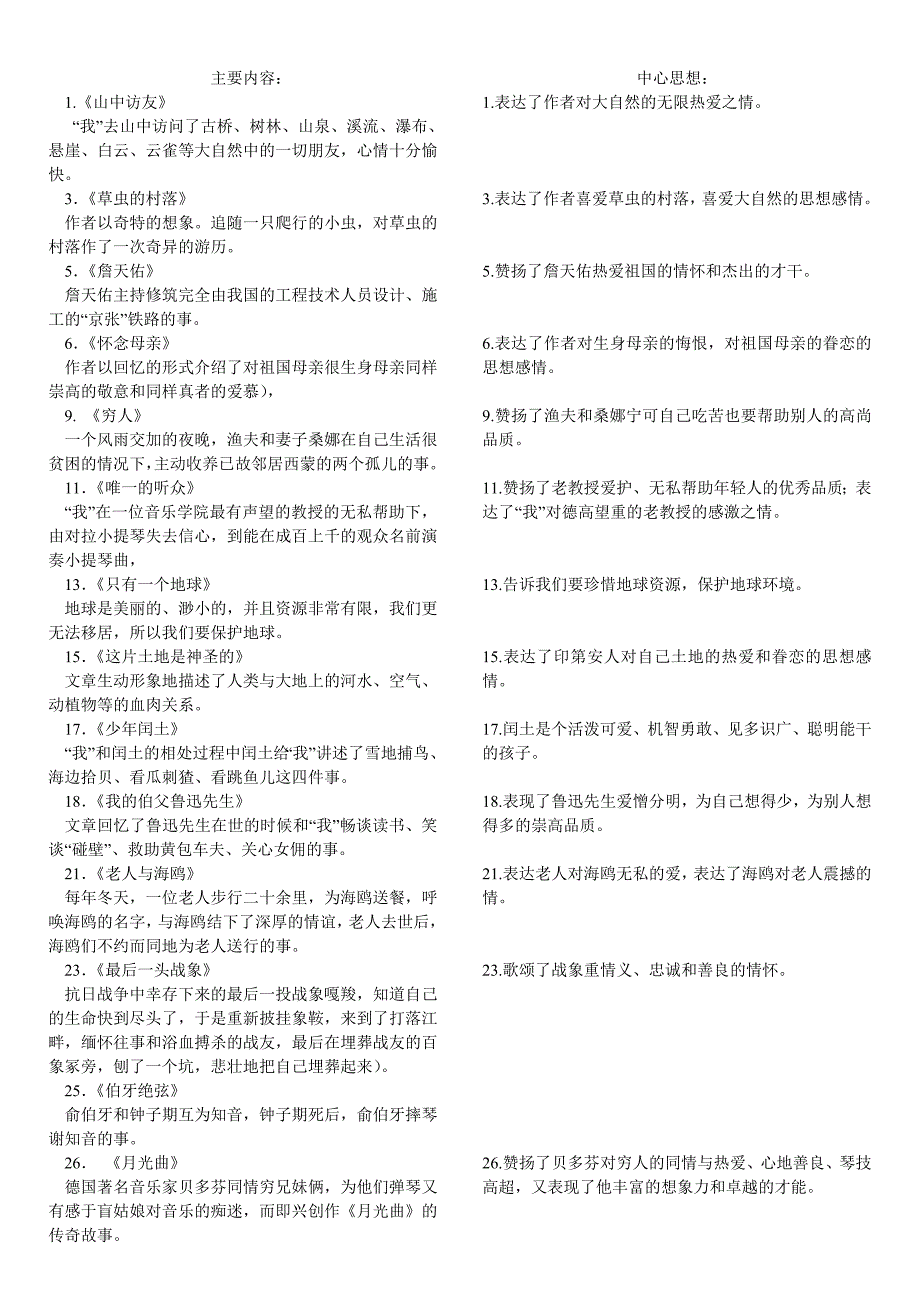六年级语文上册主要内容及中心思想_第1页